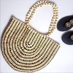 💋Rachel Ashwell Wood Beaded Bag NWT Whitewashed